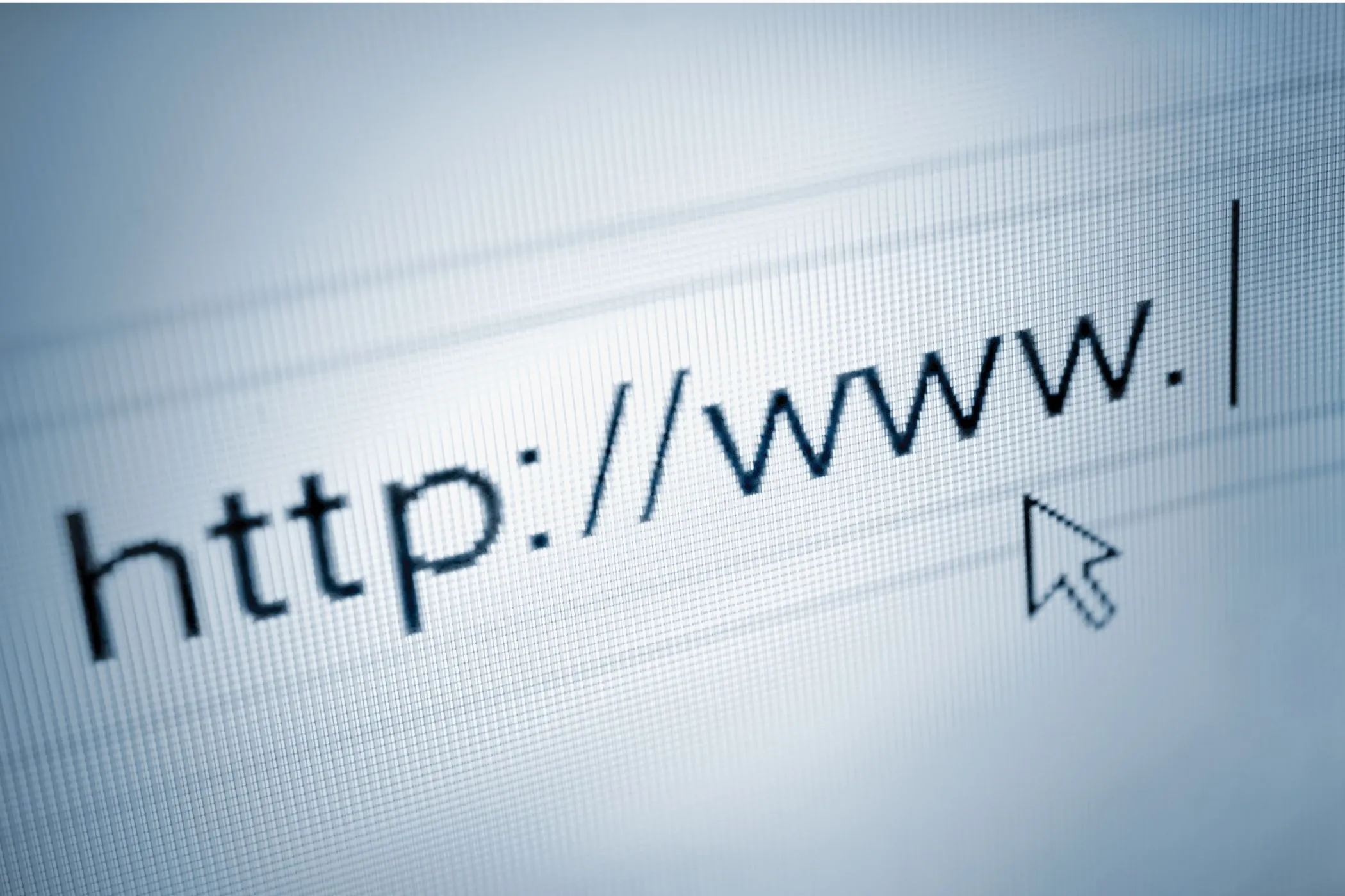 A dark browser address bar with a glowing cursor and faint network lines radiating outward.